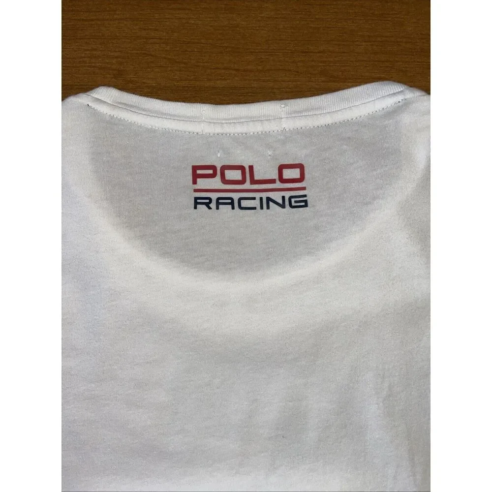Polo Ralph Lauren T shirt Men L White Offshore Sailing Team American Flag Preppy